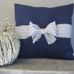 The Nichole - 18 X 18 Navy Blue And White Ticking..