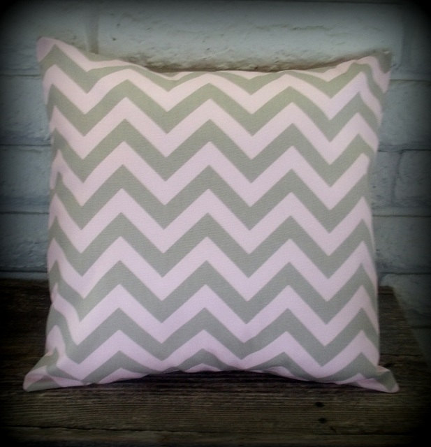 The Kelly - 18 X 18 Pink And Gray Chevron - Zig Zag Pillow Cover