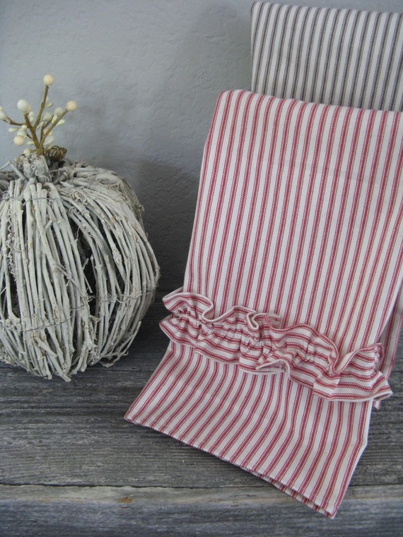The Lucy - Set Of 2 Ruffled Ticking Dish Or Tea Towels